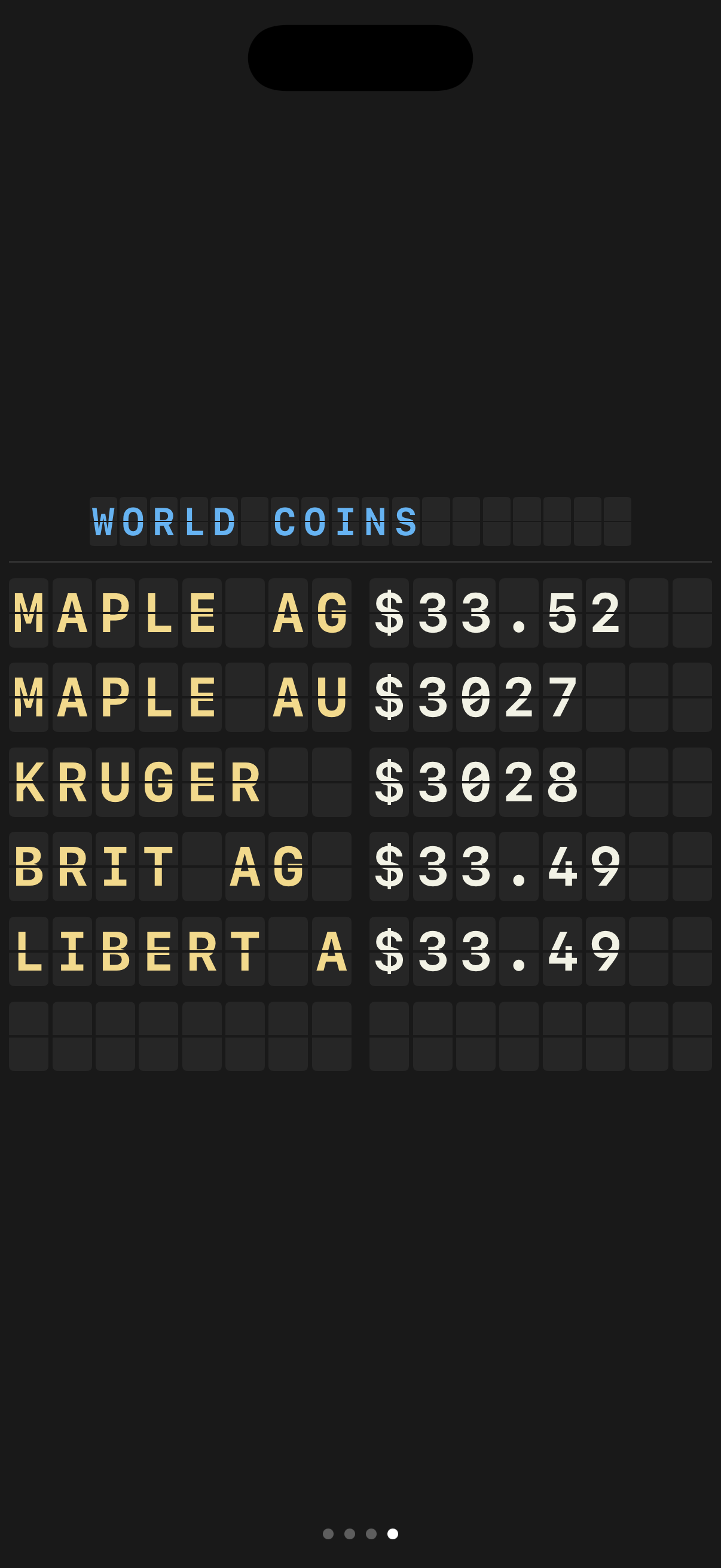 Split-flap gold coins