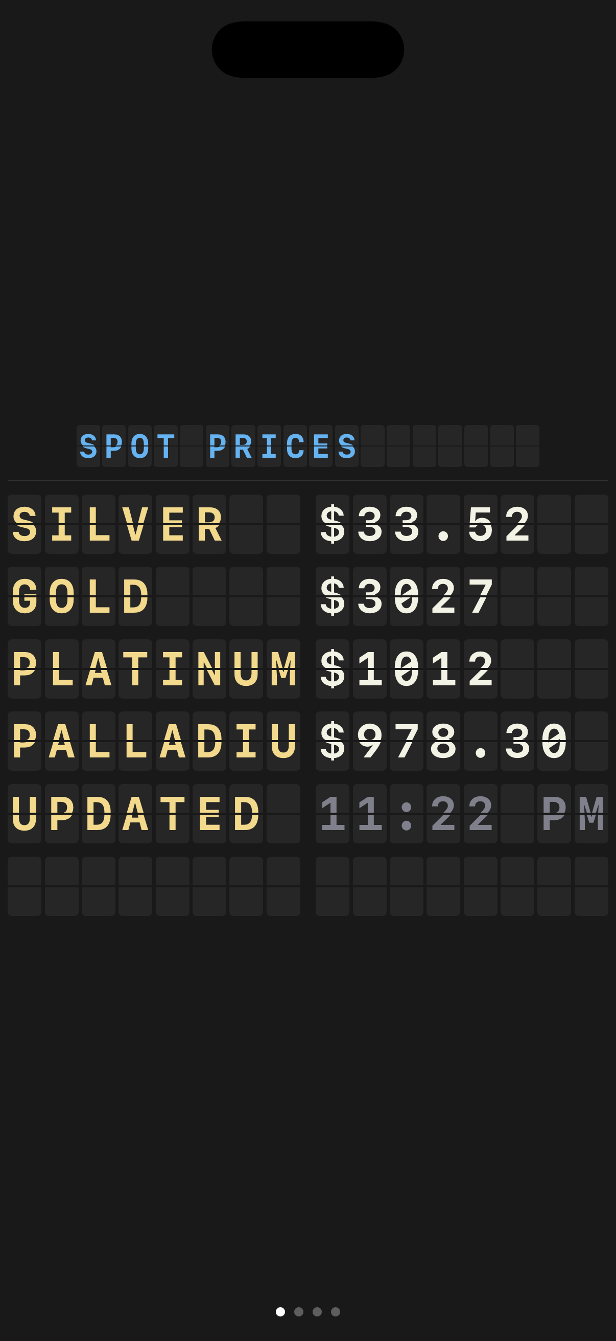 Split-flap spot prices